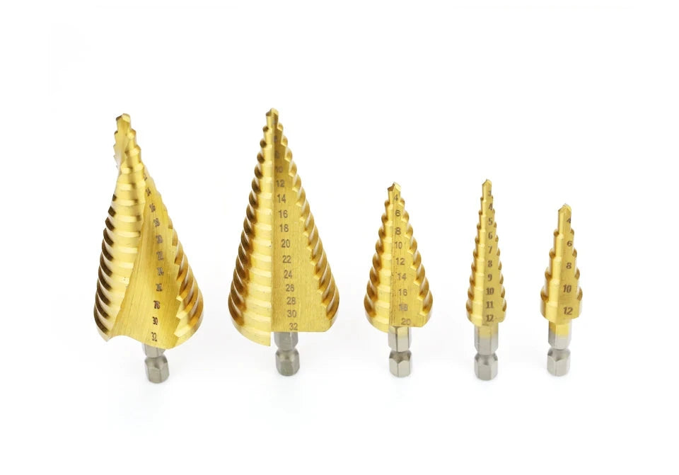 HSS Titanium Step Drill Bit Set – High-Speed Conical Stage Drill for Metal & Wood, Sizes 4-12mm, 4-20mm, 4-32mm