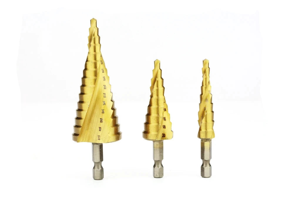 HSS Titanium Step Drill Bit Set – High-Speed Conical Stage Drill for Metal & Wood, Sizes 4-12mm, 4-20mm, 4-32mm