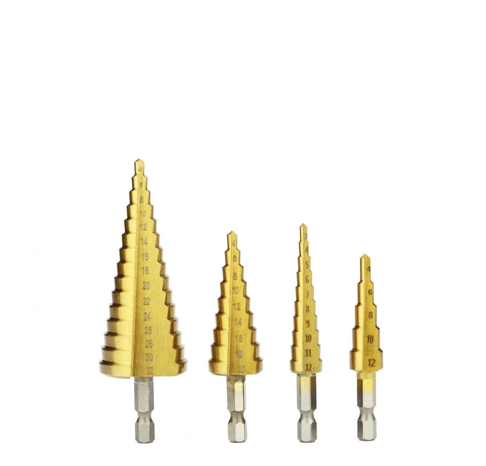 HSS Titanium Step Drill Bit Set – High-Speed Conical Stage Drill for Metal & Wood, Sizes 4-12mm, 4-20mm, 4-32mm